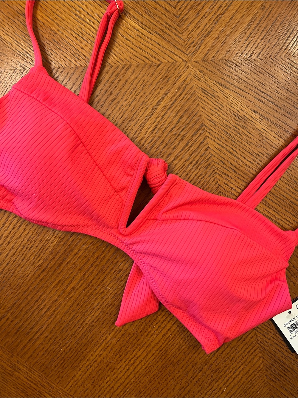 Great red / orange Ribbed Tie back Bikini Top padded B34